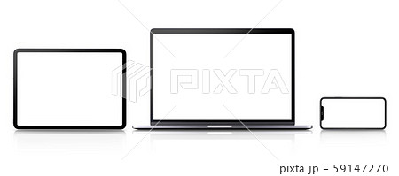 スマートフォン、ノートパソコン、タブレット端末のある横位置の画面合成素材 スマートフォン、ノートパソコン、タブレット端末のある横位置の画面合成素材 59147270