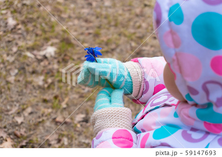 First spring flowers snowdrop in the hand of girl 59147693
