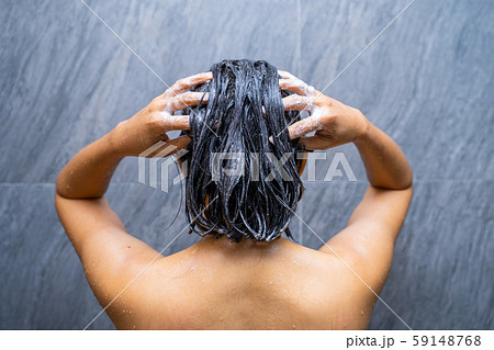 woman shower and wash hair in bathroom woman shower and wash hair in bathroom 59148768