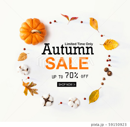 Autumn sale banner with autumn leaves and orange pumpkin Autumn sale banner with autumn leaves and orange pumpkin 59150923
