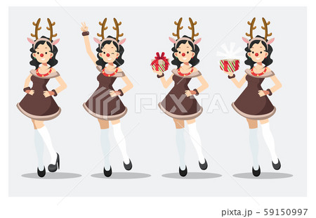 Set of cute pretty sexy woman in Reindeer costume Set of cute pretty sexy woman in Reindeer costume 59150997
