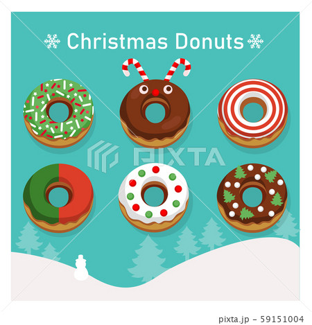 Set of variety colorful donuts in Christmas theme.のイラスト素材 