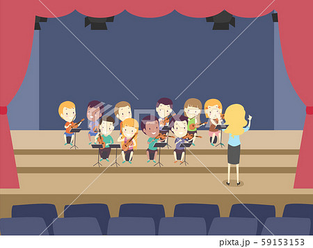 Kids Orchestra String Ensemble Rehearsal Stageのイラスト素材 Kids Orchestra String Ensemble Rehearsal Stageのイラスト素材