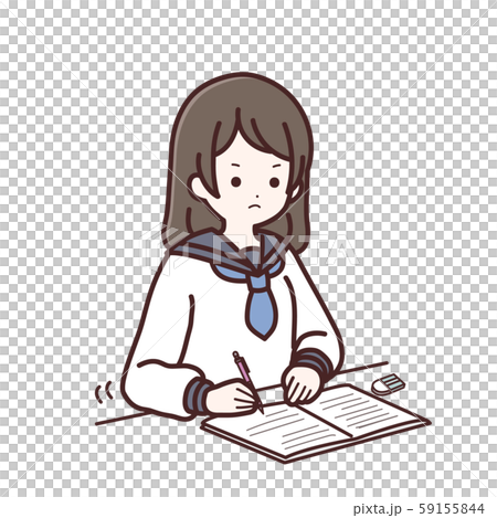 Girl student in long sleeve uniform writing notes 59155844