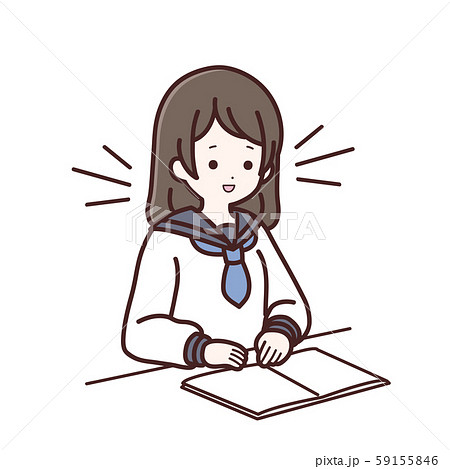 本を朗読している長袖制服の女子生徒 正面 59155846