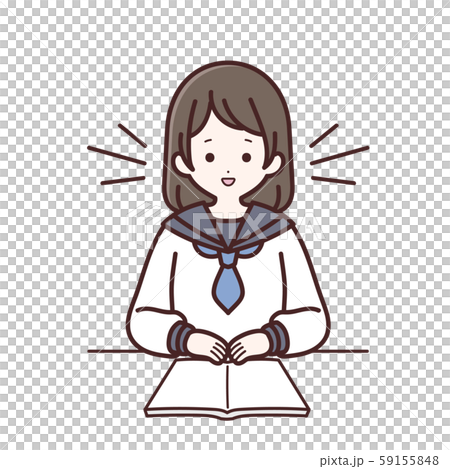 Long-sleeved schoolgirl reading a book Long-sleeved schoolgirl reading a book 59155848