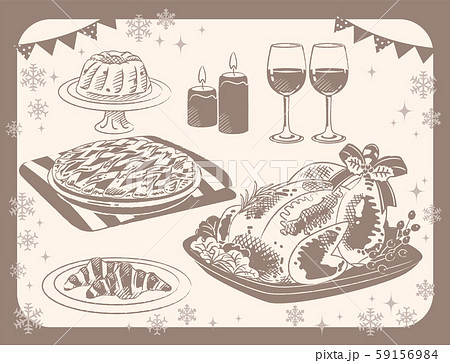 クリスマスディナー素材。ビンテージ風。 59156984