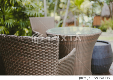 wicker rattan chair in terrace balcony. living design for home exterior design decoration wicker rattan chair in terrace balcony. living design for home exterior design decoration 59158145