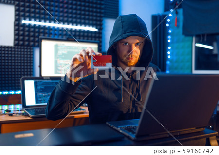 Hacker shows bank credit card, finance hacking Hacker shows bank credit card, finance hacking 59160742