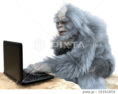 Yeti with laptop concept 3d illustration isolated on white background 59161859