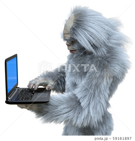 Yeti with laptop concept 3d illustration isolated on white background 59161897