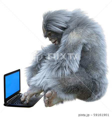 Yeti with laptop concept 3d illustration isolated on white background 59161901