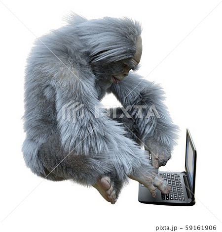 Yeti with laptop concept 3d illustration isolated on white background 59161906