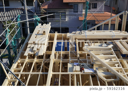 新築工事　屋根　木造住宅　ツーバイフォー　木工事 59162316