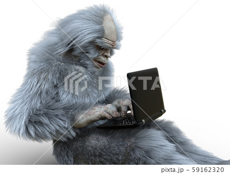 Yeti with laptop concept 3d illustration isolated on white background 59162320