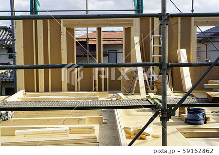 建方、プラットフォーム、ツーバイフォー、新築、住宅、木造住宅、一戸建て、建築、耐力壁、木造 建方、プラットフォーム、ツーバイフォー、新築、住宅、木造住宅、一戸建て、建築、耐力壁、木造 59162862