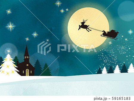 月夜を駆けるサンタクロースのイラスト素材