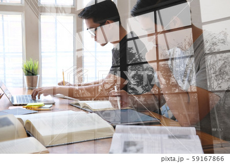 man studying with graphic tablet. college student learning taking note 59167866