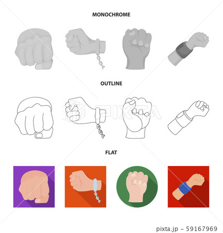 Vector design of fist and punch logo. Set of fist and hand stock symbol for web. 59167969