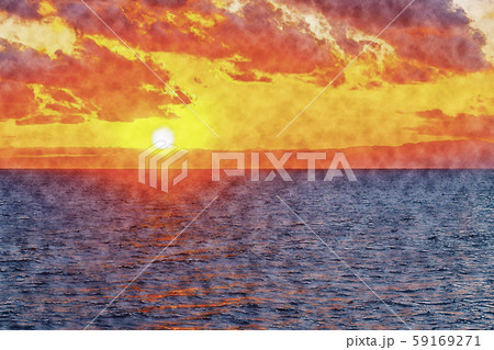 夕日の沈む海のイラスト素材