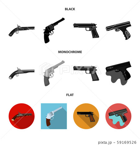 Vector illustration of revolver and pistol symbol. Set of revolver and trigger vector icon for stock 59169526
