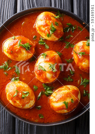 Indian traditional food curry eggs in spicy sauce 59169561