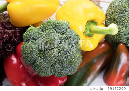 Organic food background, fresh vegetables old light wooden shabby background, healthy food and clean eating concept with copy space, natural condition Organic food background, fresh vegetables old light wooden shabby background, healthy food and clean eating concept with copy space, natural condition 59172290