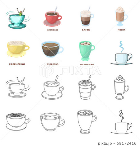 Vector design of cup and coffe logo. Set of cup and top stock vector illustration. 59172416