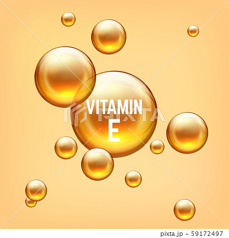 Vitamin E realictic 3D bubble. Golden emulsion balls collagen or gel. Vector illustration isolated 59172497