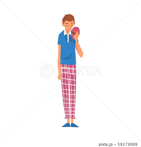 Sad Young Man Holding Face Mask, Guy Changing His Personality or Individuality Vector Illustration 59173009