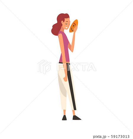 Young Woman Covering Her Face with Mask, Girl Hiding Her Natural Personality or Individuality to 59173013