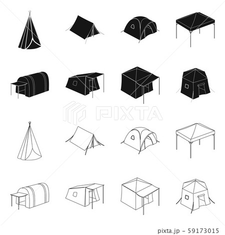 Vector illustration of tent and camp logo. Set of tent and forest stock symbol for web. 59173015
