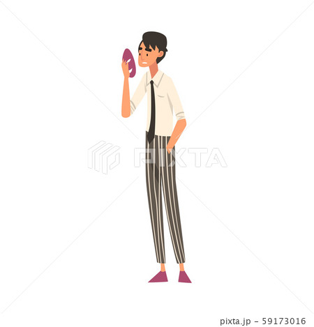 Young Man with Face Mask, Man Changing and Hiding His Emotions Vector Illustration 59173016