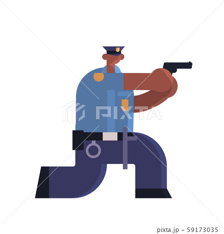 police officer standing with pistol african american policeman in uniform holding weapon security 59173035