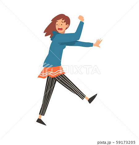Scared Young Woman Running with Fear Expression, Emotional Frightened Girl Character Vector Scared Young Woman Running with Fear Expression, Emotional Frightened Girl Character Vector 59173205
