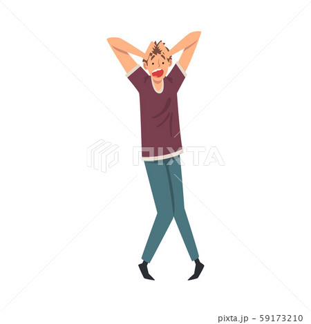 Scared and Panicked Man Clasped his Head, Emotional Frightened Person Character Afraid of Something 59173210