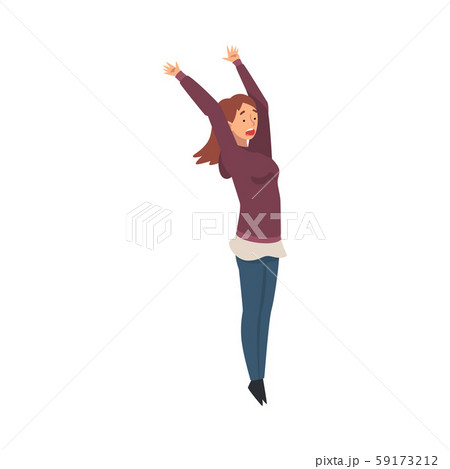 Scared and Terrified Woman with Her Hands Raised and Mouth Open, Emotional Frightened Person 59173212