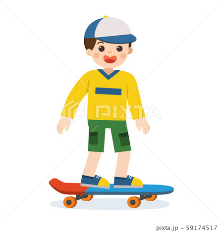 Happy smiling boy skating on skateboard. 59174517