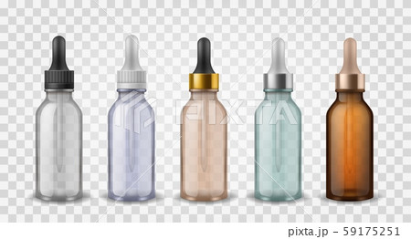 Glass bottles with dropper. 3d realistic cosmetic blank vials for essential oil liquid, collagen 59175251