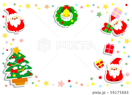 クリスマス素材 クリスマスカード 可愛いサンタクロース お星さまいっぱい のイラスト素材