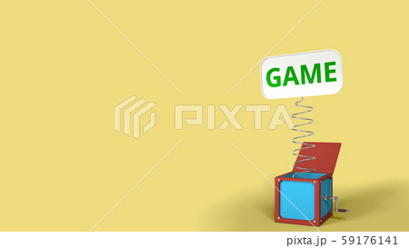 Jack-in-the-box with GAME text on the popping plate. 3D rendering 59176141