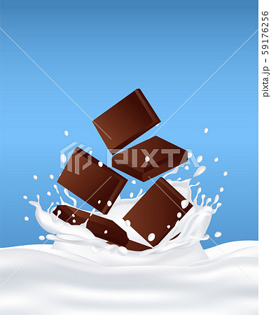Chocolate in milk and splashes fly around 59176256