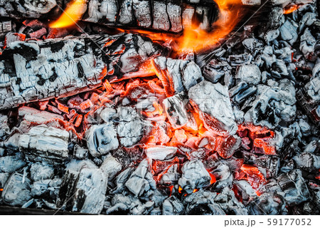 Burning logs and embers in the fire 59177052