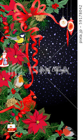 Cardinal bird and Christmas wreath 59178042