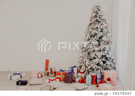 Christmas tree with presents, Garland lights new year 59179347