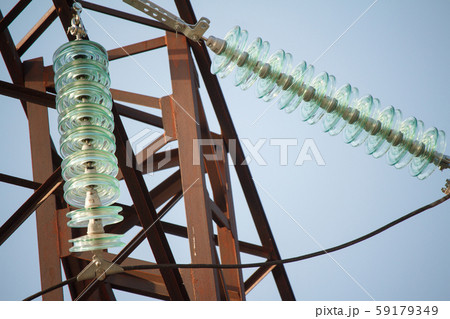 Close-up bottom view of insulators on high-voltage Close-up bottom view of insulators on high-voltage 59179349