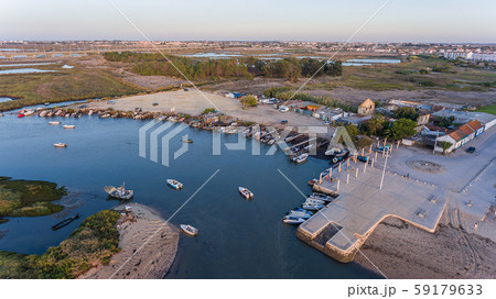 Aerial. Bay near the Vasco da Gama Lisbon Bridge, Samuoco. 59179633
