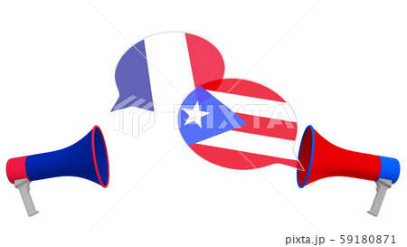 Speech bubbles with flags of Puerto Rico and France. Intercultural dialogue or international talks Speech bubbles with flags of Puerto Rico and France. Intercultural dialogue or international talks 59180871