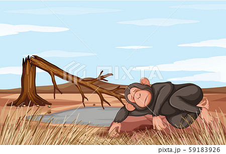 Deforestation Scene With Dying Monkey Stock Illustration