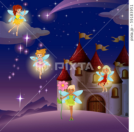 Background scene of castle with fairies flying 59183951